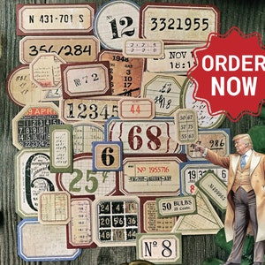 Confezione di adesivi con numeri vintage, 31 in stile Tim Holtz per diari, etichette, scrapbooking. Decorazione per album fai da te retrò, artigianato