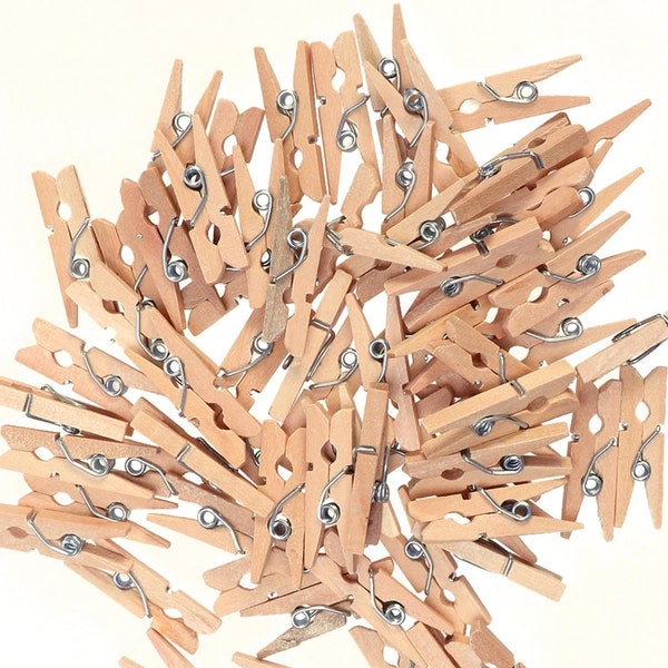100 mini pinces à linge en bois, épingles à linge en bois naturel, pinces à papier photo, pinces à linge artisanales