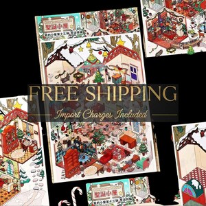 Christmas Landscape Sticker Album, 2.5D Cabin Scene, Scrapbook DIY Kit