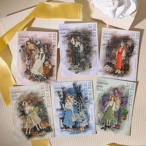 Retro Mädchen Charakter PET Aufkleber 10 Stück | Vintage Collage, Scrapbooking Zubehör, antikes transparentes Tagebuch, Dekoration, Junk Journal Kit