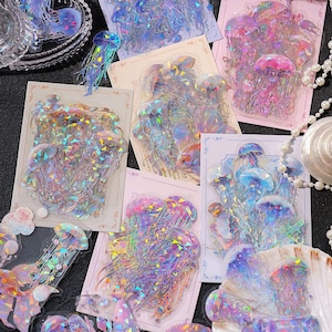 Adesivos Laser Twinkle Jellyfish, pacote com 20 unidades, PET Twinkle Aesthetics Medusa Collage Junk Journal DIY Scrapbooking Decor Boundless Series