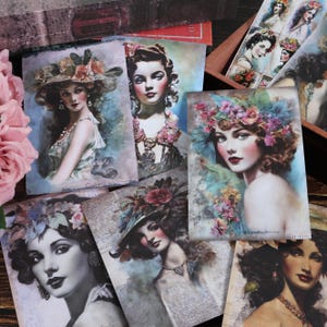 Vintage Blumenmädchen Sammelalbum Set 60 Stück | Nostalgische Journal Aufkleber, Retro Papier Ephemera für DIY Handwerk, Collage, Journaling