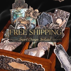 Antique Packet Metal Tag Stickers: 20pcs Distressed Industrial Ephemera Set
