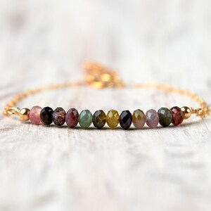Tourmaline bead bracelet gold filled October birthstone bracelet Mother gift for daughter Tourmaline crystal jewelry Simple healing jewelry
