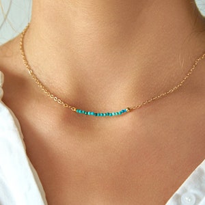 Türkis Bar Halskette Geburtstagsgeschenke für Mutter Natürlicher Türkis Schmuck Dezember Geburtsstein Schmuck Zierliche Bar Halskette Choker Halskette
