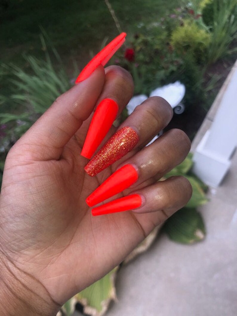 Orange Neon Press on Nails - Etsy