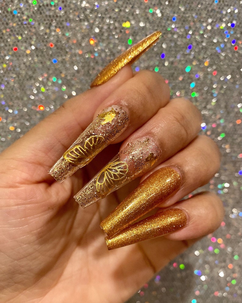 Gold Butterfly Press On Nails image 1