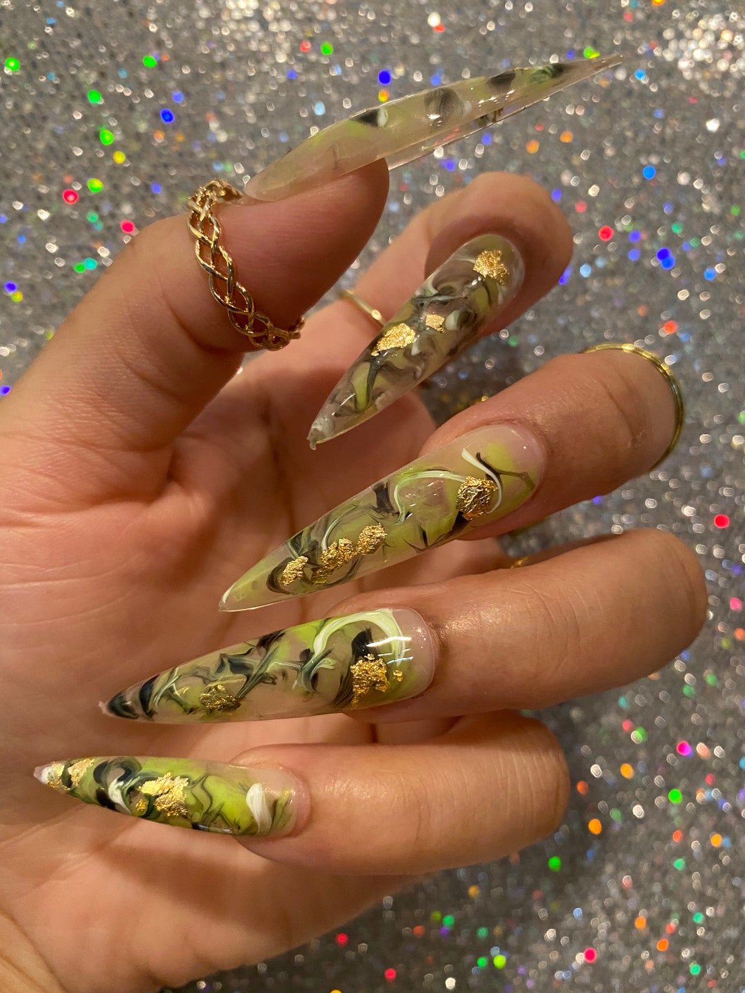 Lime Marble Press on Nails - Etsy