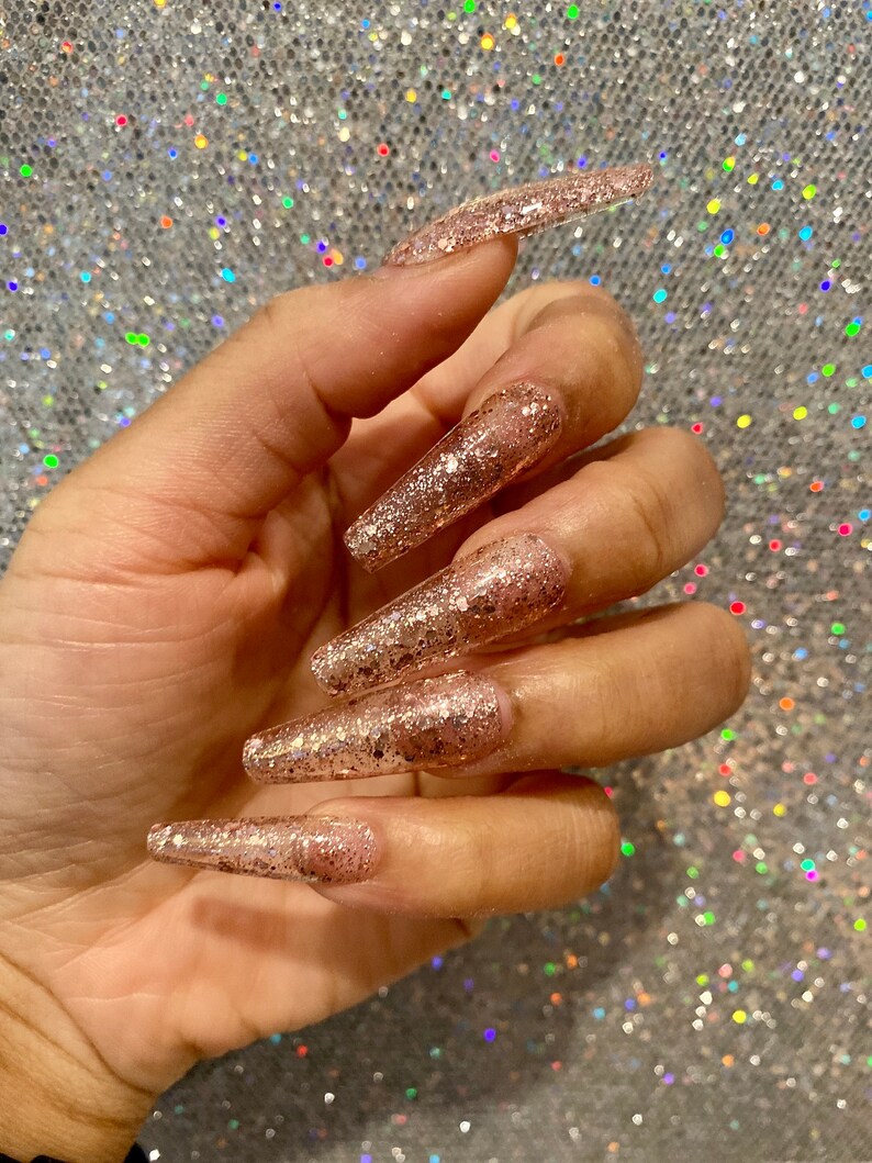 Rose Gold Glitter Press on Nails Etsy