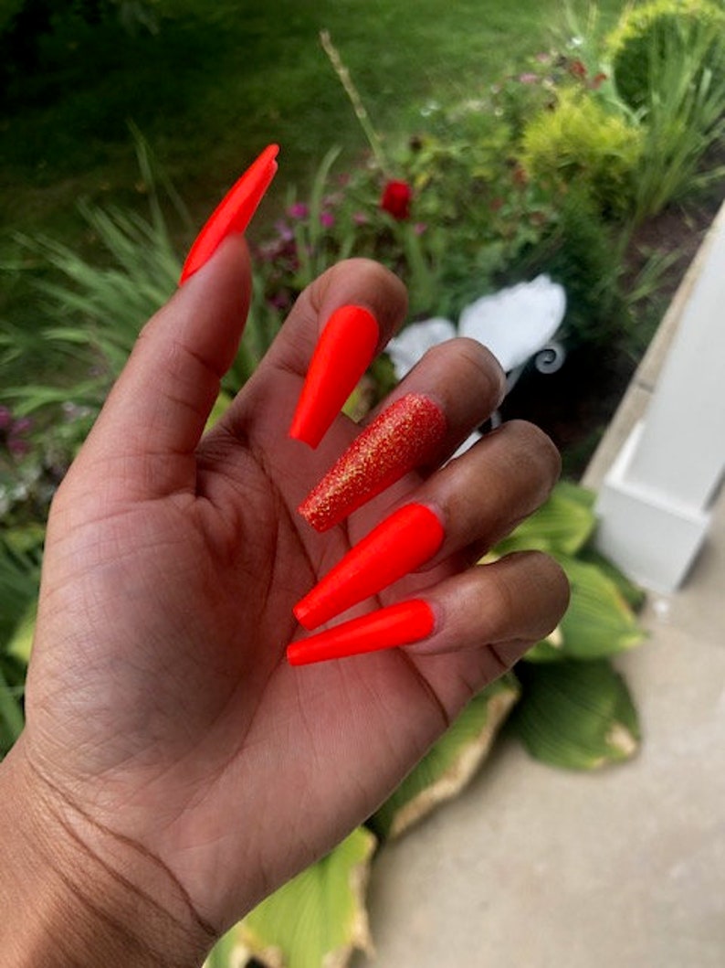 Orange Neon Press on Nails - Etsy