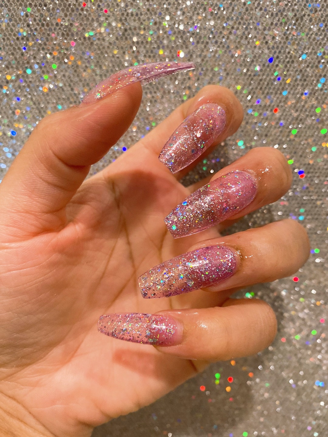 Lilac Glitter Press on Nails - Etsy