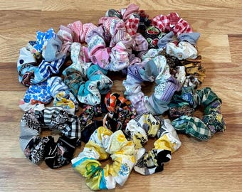 Patchwork Fabric Hair Scrunchie, One-of-a-Kind Ponytail Holder