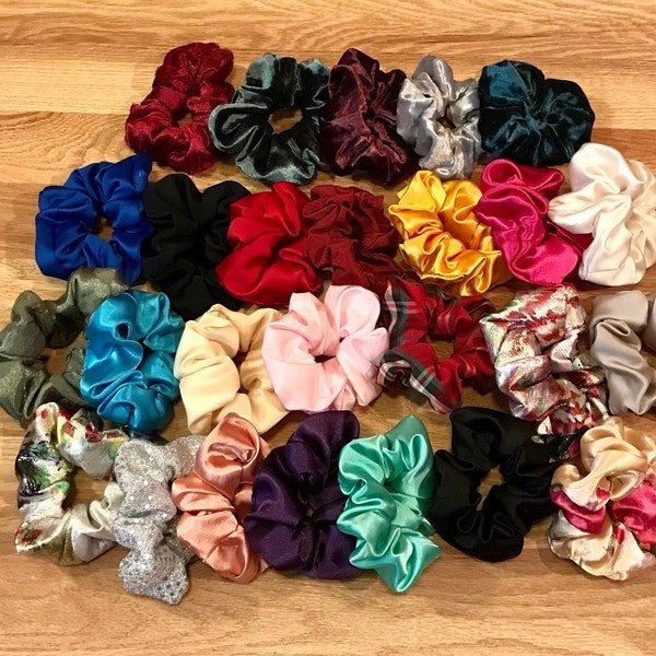 Scrunchies - Satins, Velours and Sparkles, Repurposed/Upcycled/Vintage Fabric Hair Scrunchies, Ponytail Holder, Sustainable