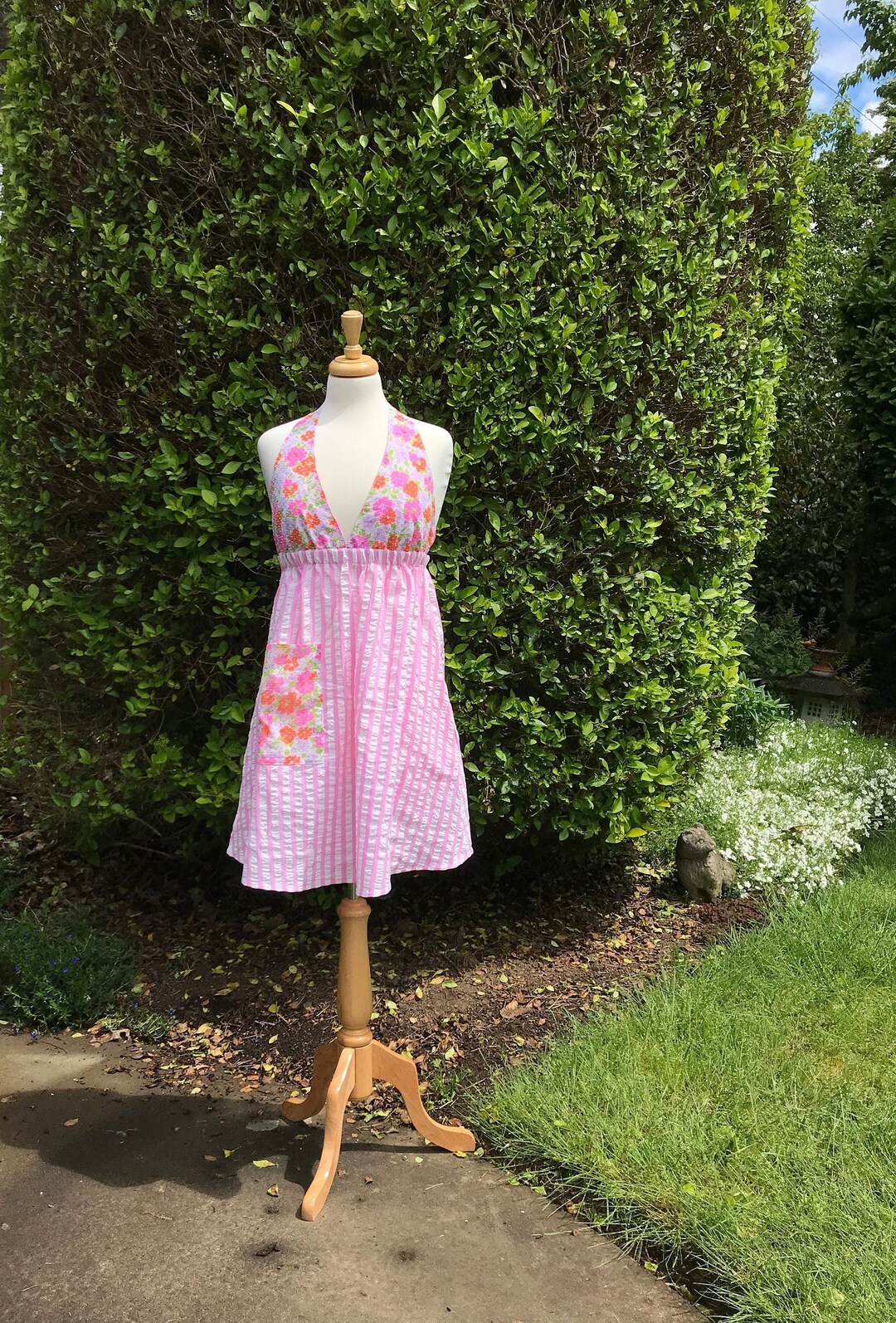 SL Cotton Halter Dress, Vintage Fabric, Retro, Summer Dress, Artsy