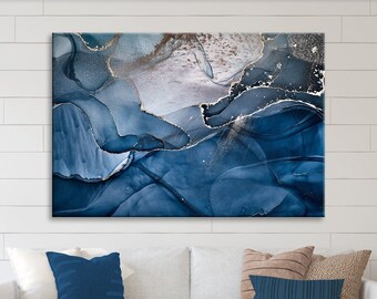 Navy blue wall art Navy and ultramarine canvas trendy wall art Large blue Print Wall Decor large canvas Abstract Painting