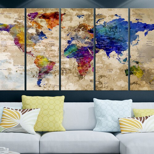World Map Canvas Push Pin World Map Print Art shops World Map Travel Large World Map Print World Map Wall Art Watercolor World Map Art Print