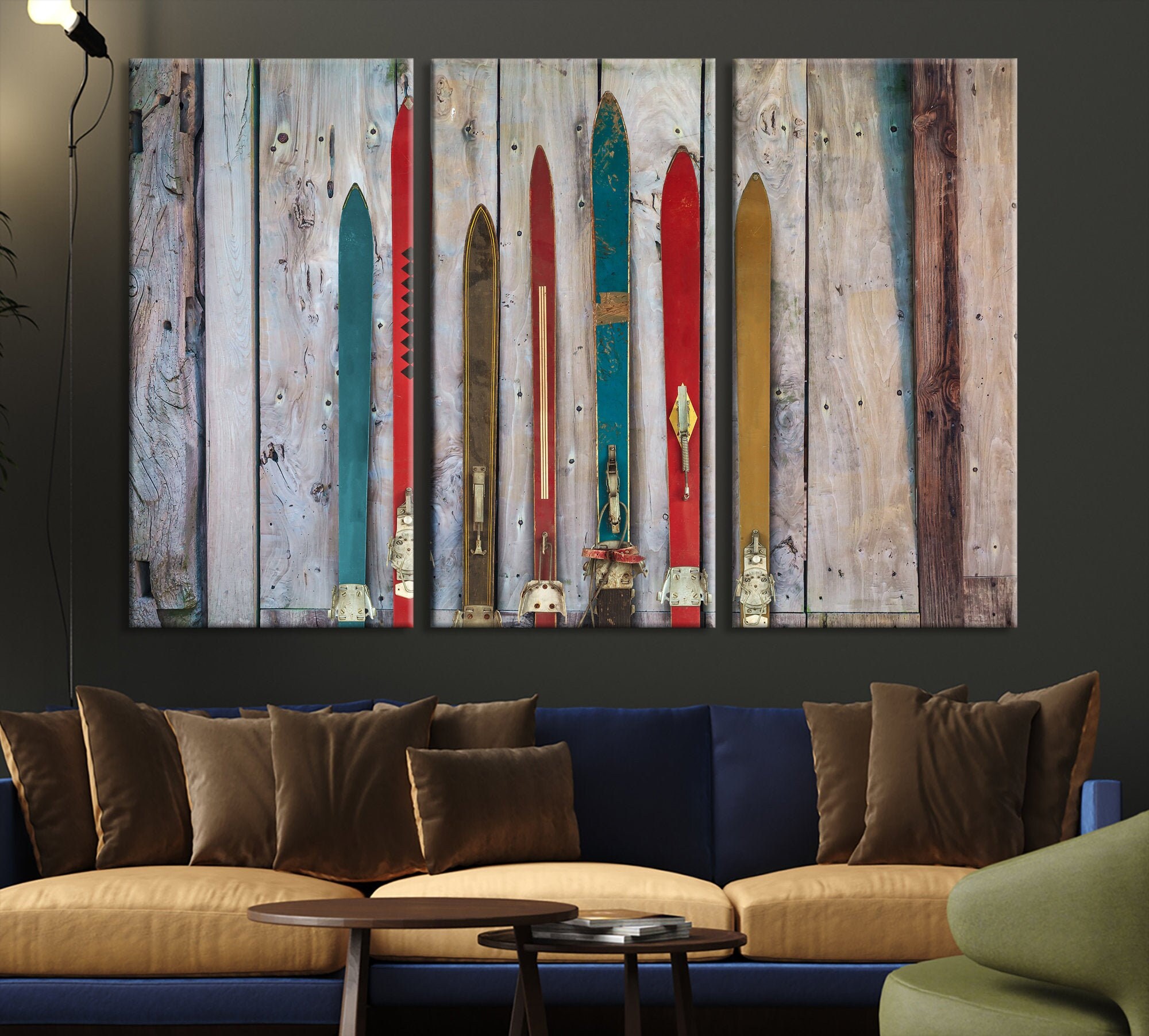 Esquís antiguos lienzo impresión Wooden Skis Decoración Rustic | Etsy