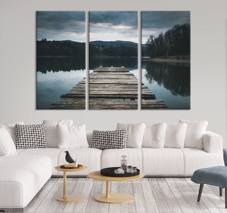 Lake and Wooden Pier Large Wall Art Canvas Print Ready to | Etsy