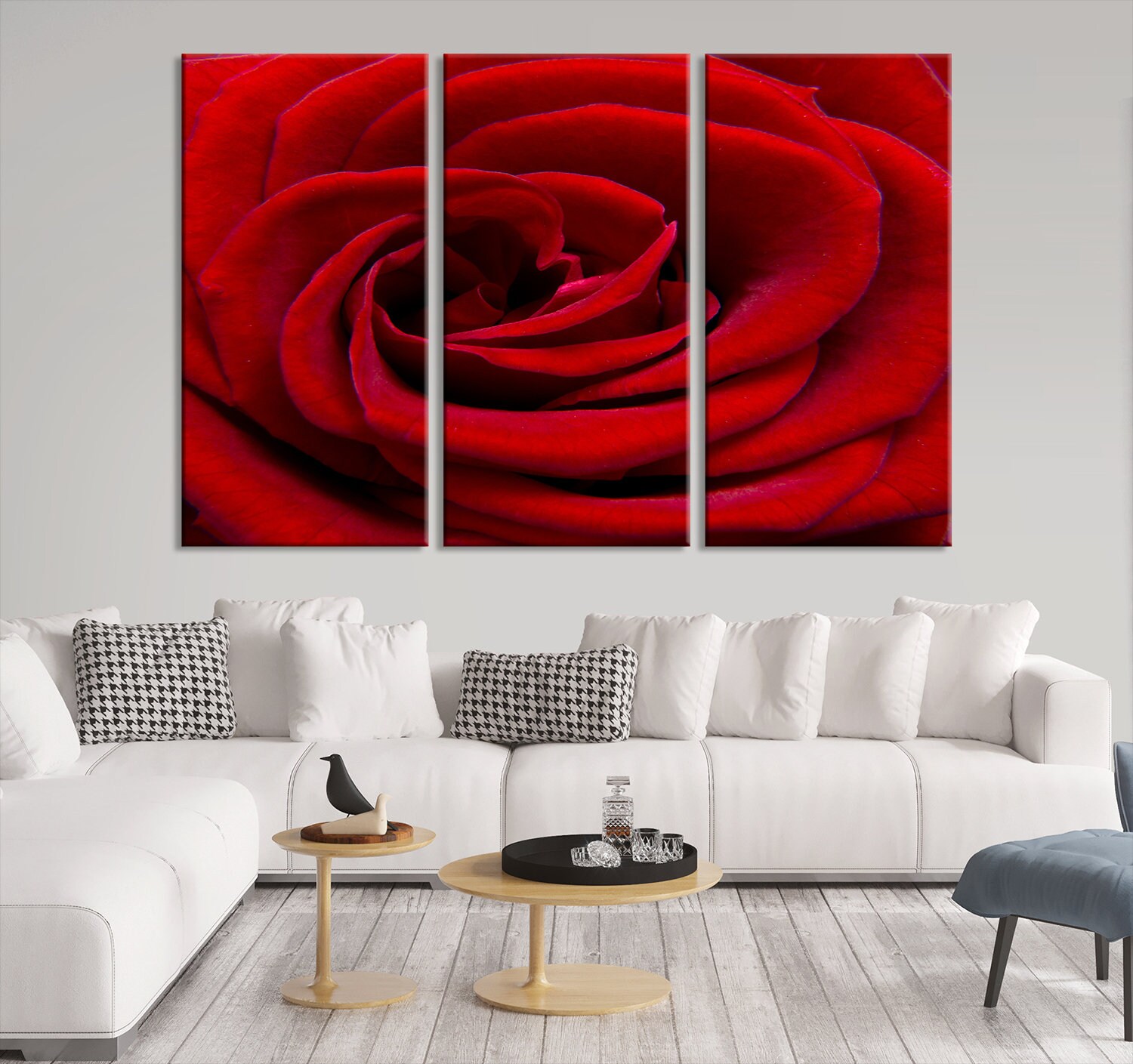 Large Red Rose Flower Wall Art Canvas Print Gallery Set Rose Etsy
