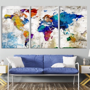 World Map Canvas Push Pin World Map Print Art World Map - Etsy