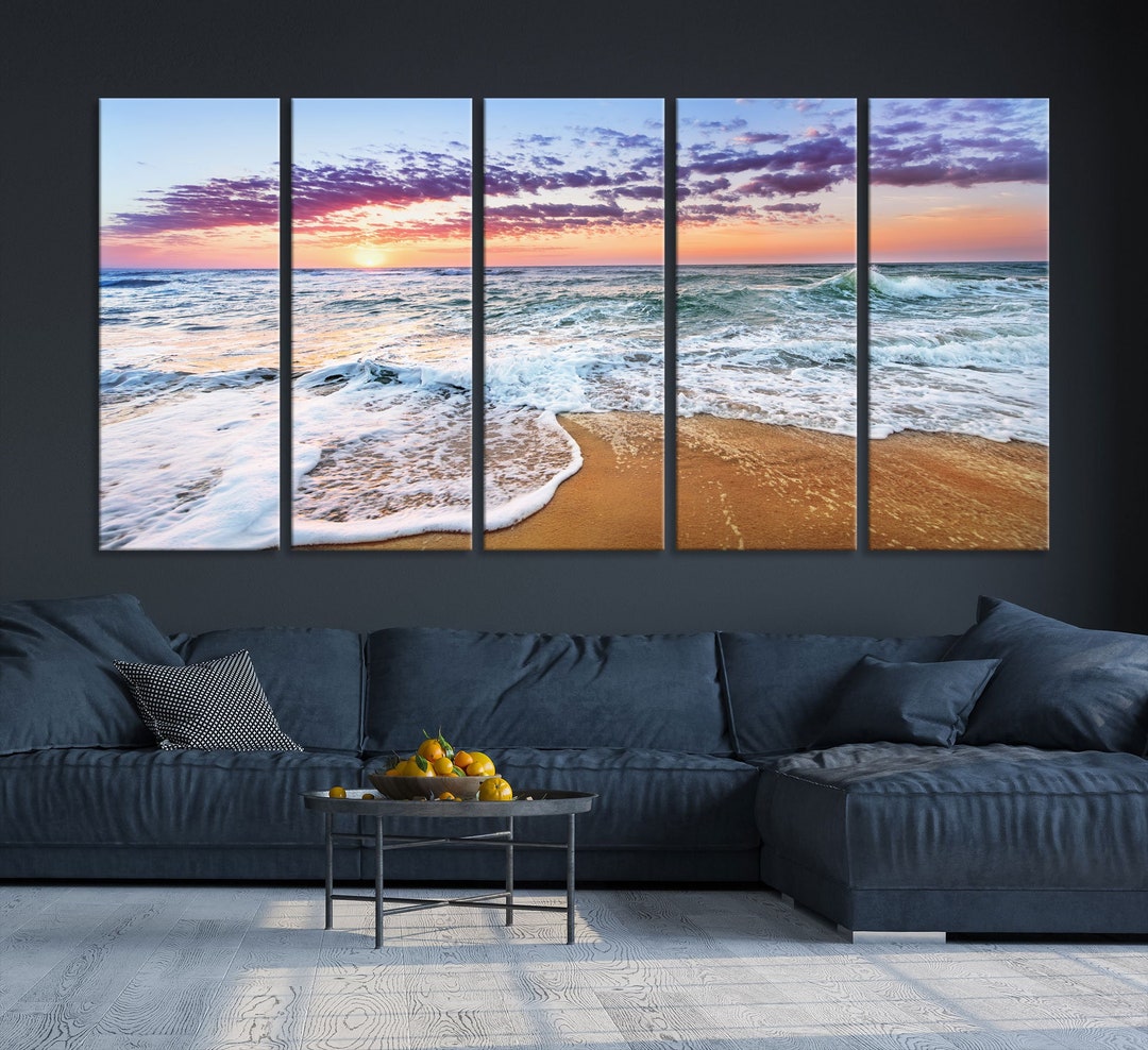 Sunset at the Beach Large Wall Art Canvas Print, Ocean Large Wall Art
