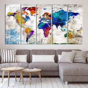 World Map Canvas Push Pin World Map Print Art World Map - Etsy