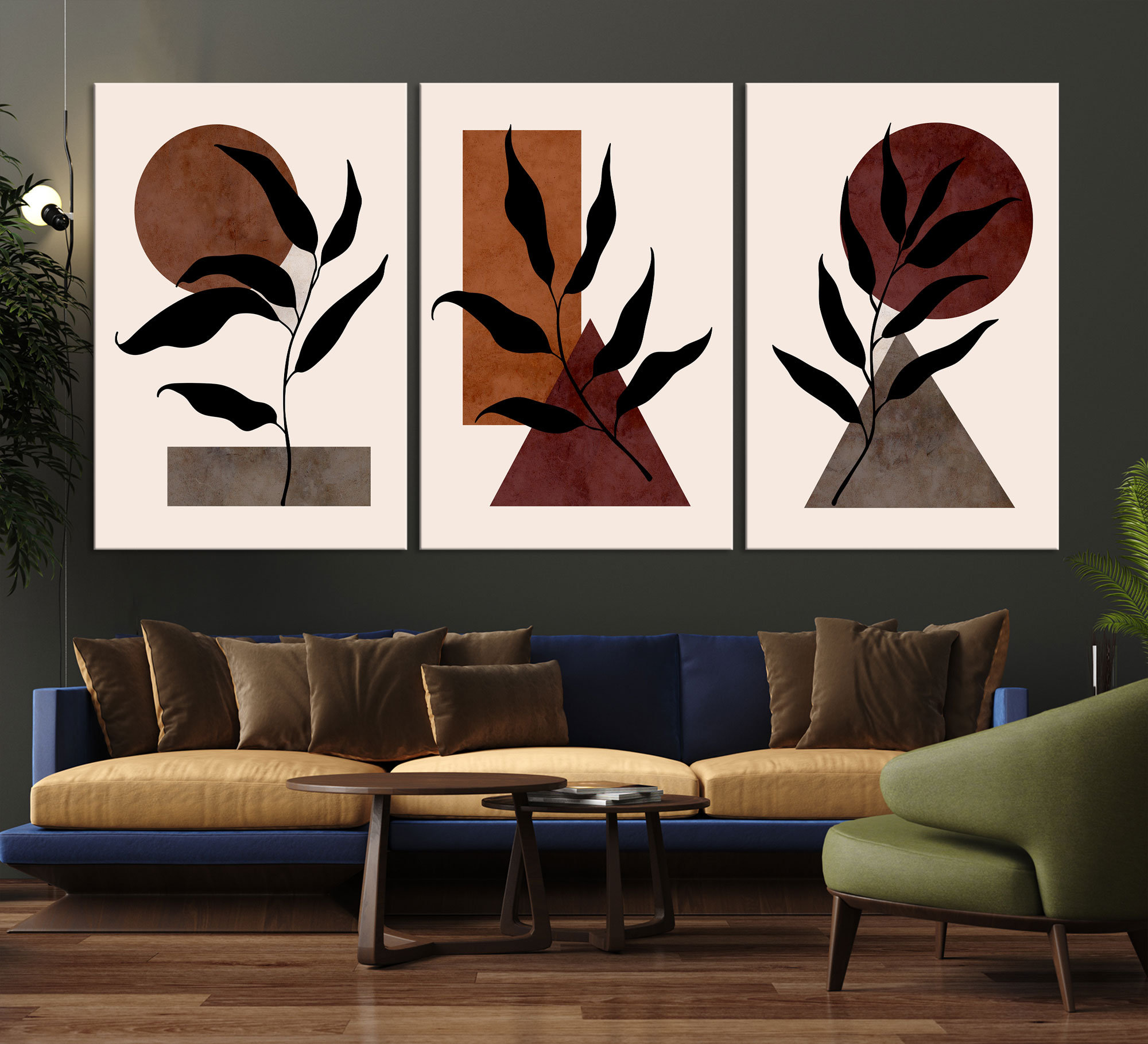 FRAMED Large Geometric Boho Wall Art Canvas Print Set Boho Etsy