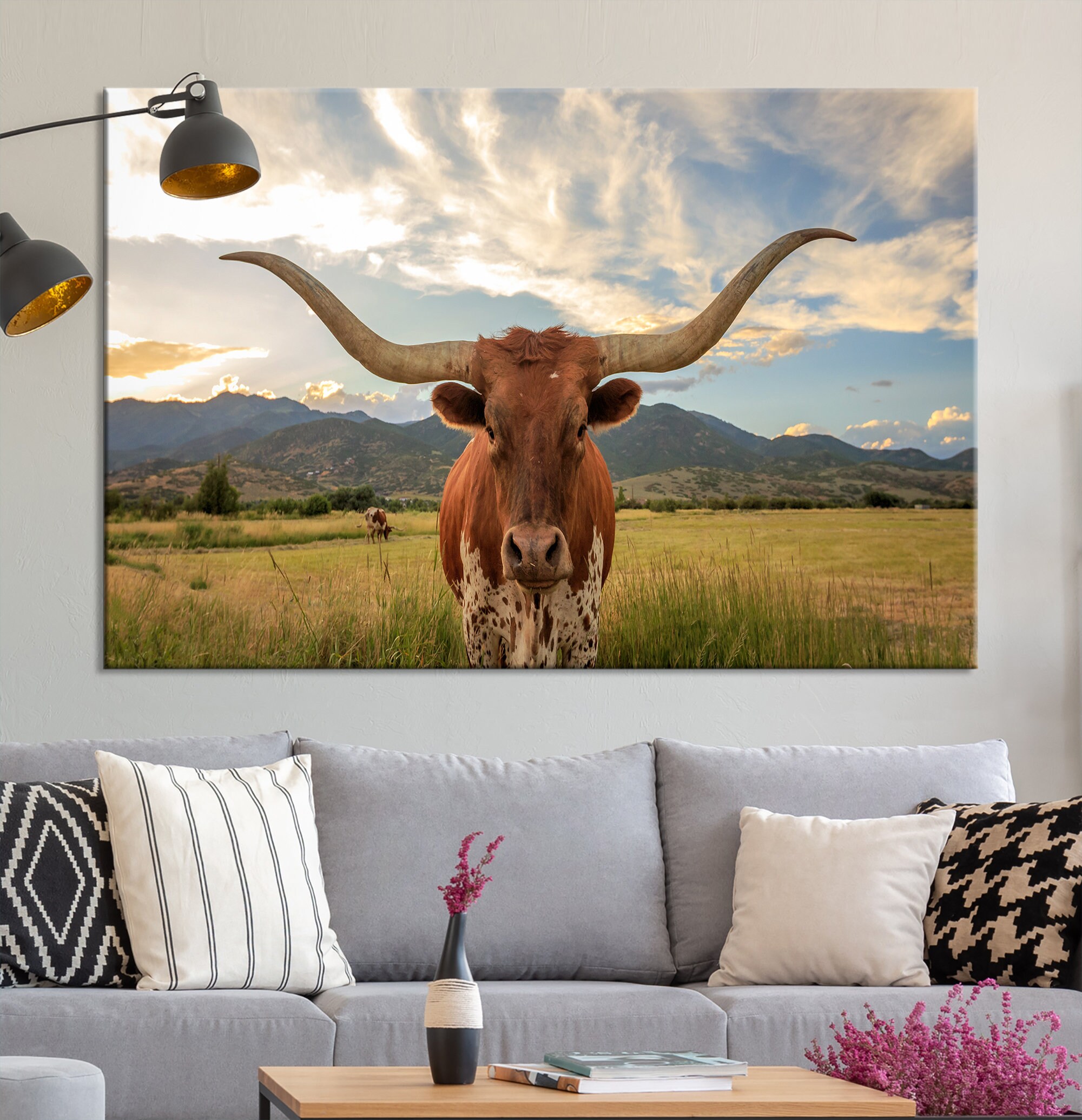 Texas Longhorn Canvas Print Wall Art. Animal Art Bull long Etsy