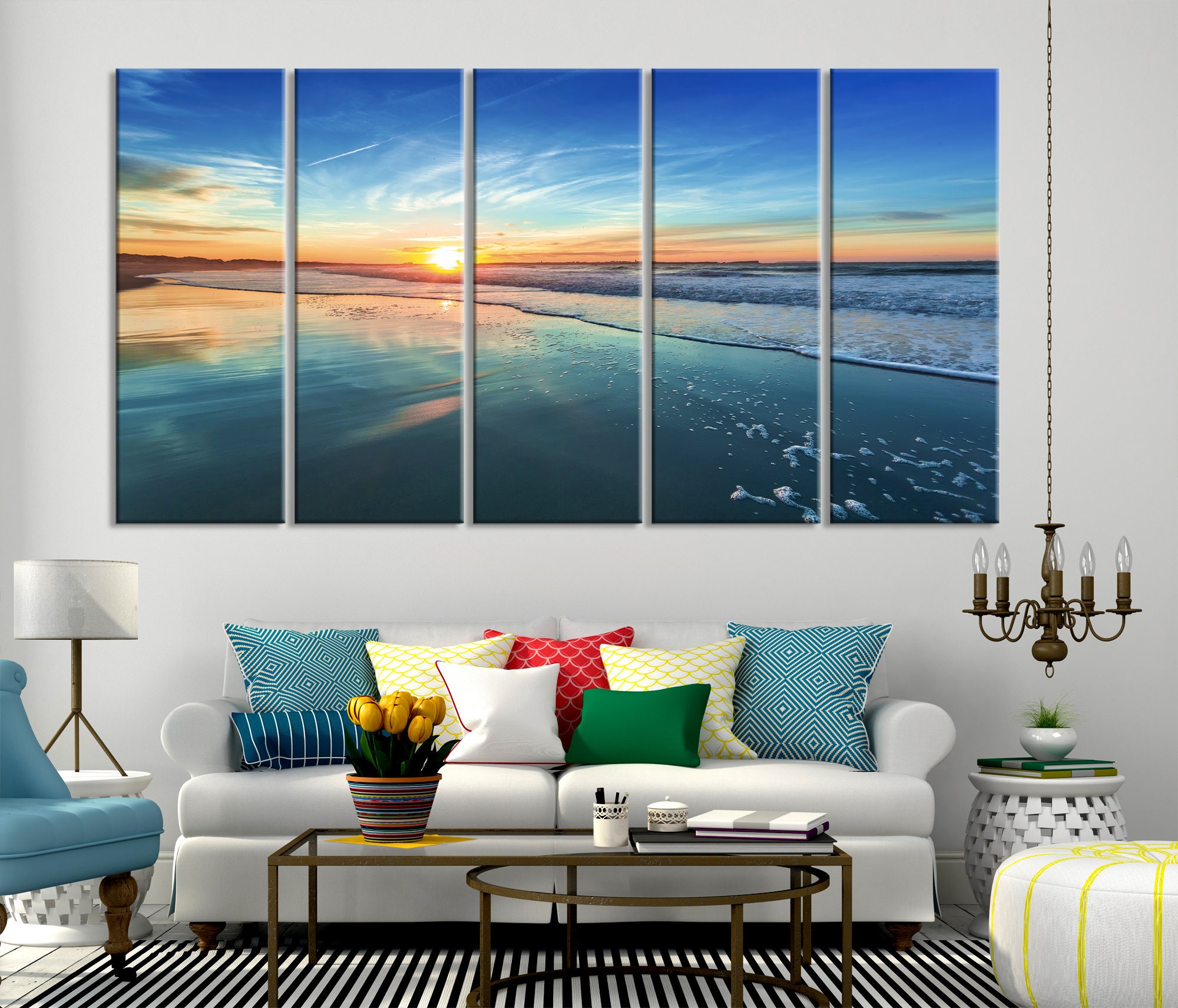 Sunset on the Beach Wall Art Canvas Print Ocean Sea Beach | Etsy