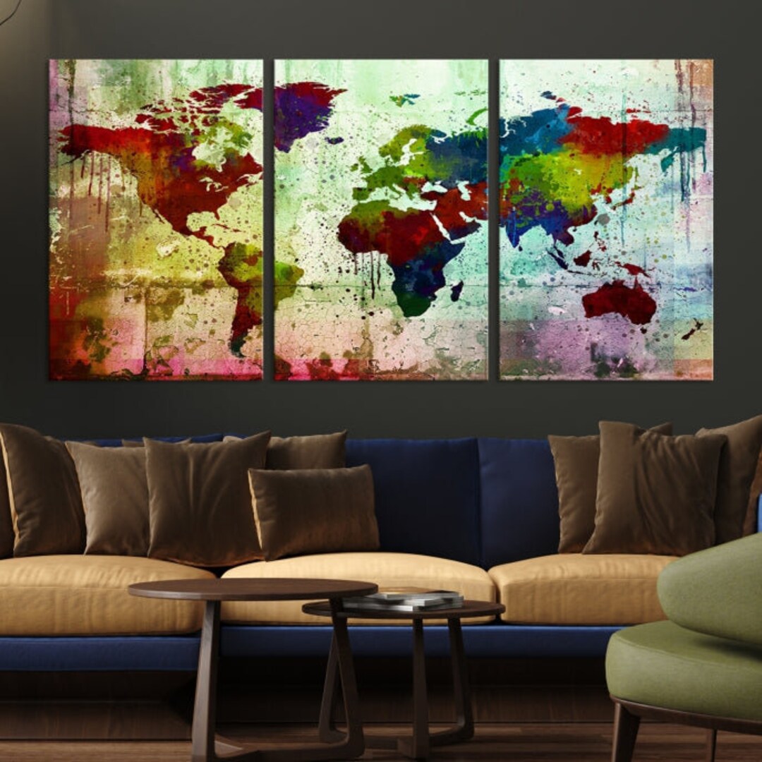 Extra Large Colorful World Map Wall Art Canvas Print - Etsy