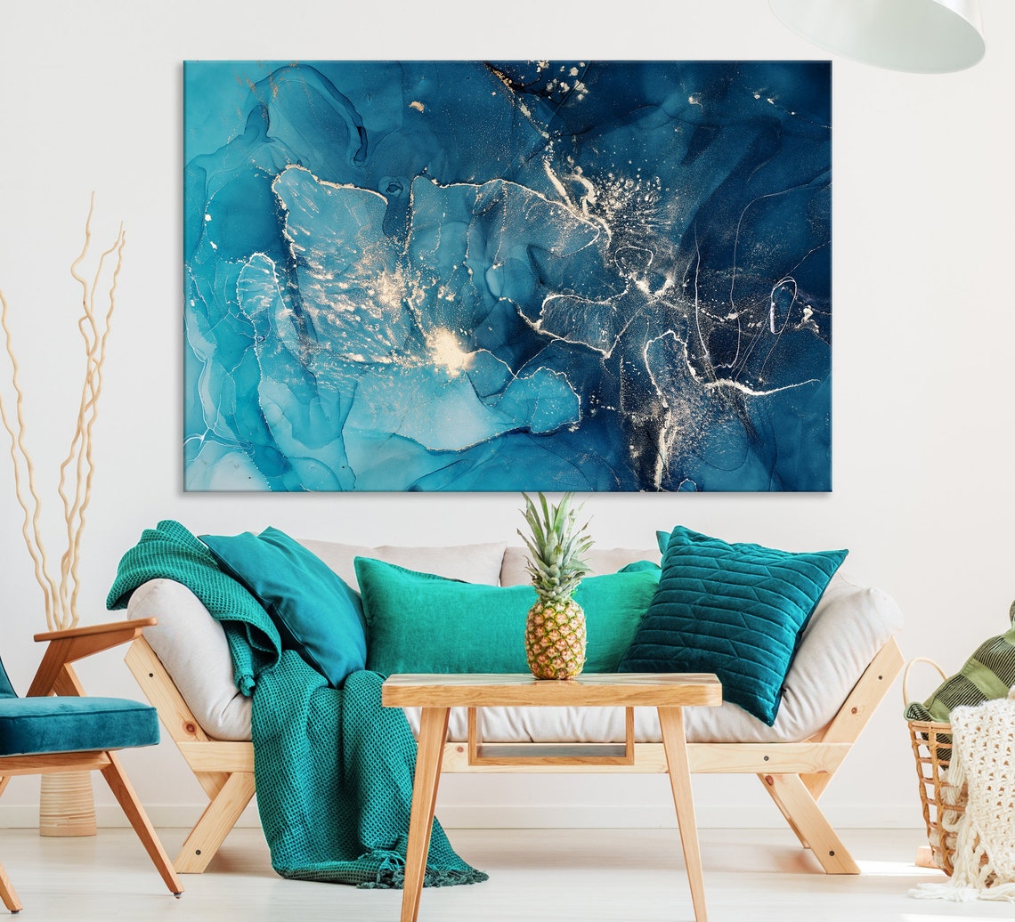 BlueTurquoise Abstract Art Canvas Print Wall Art Decor Etsy