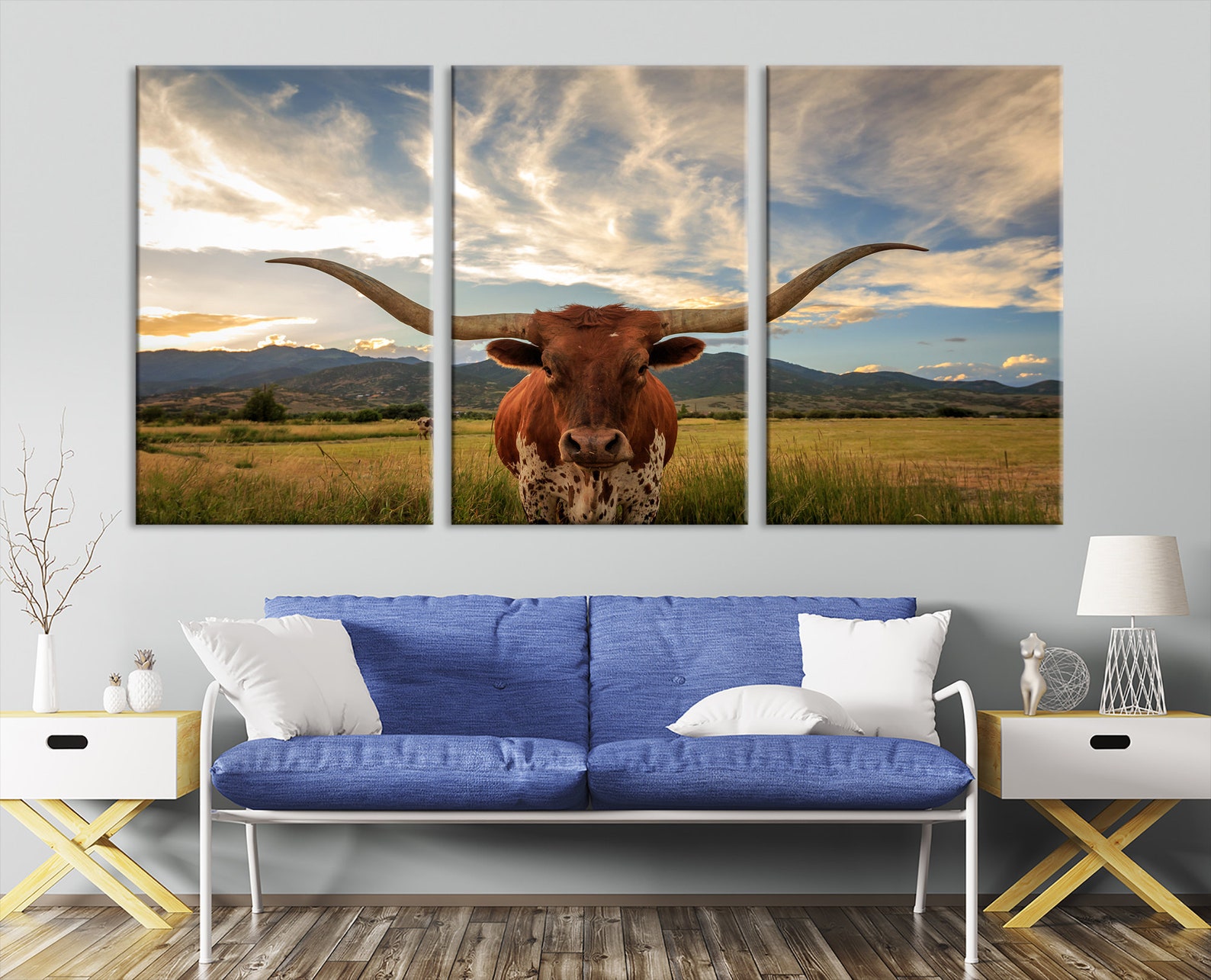 Texas Longhorn canvas print Texas longhorn bull wall art Etsy