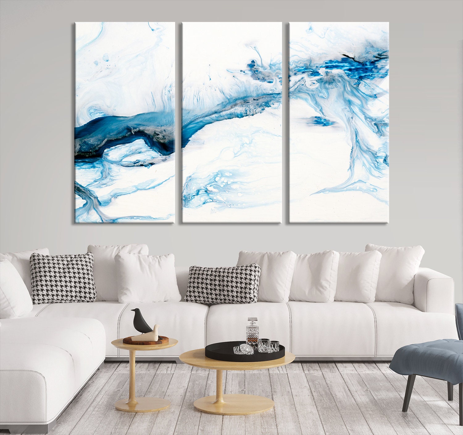 Multi Panel Blue Marble Abstract Canvas Print Large Marble Art | Etsy