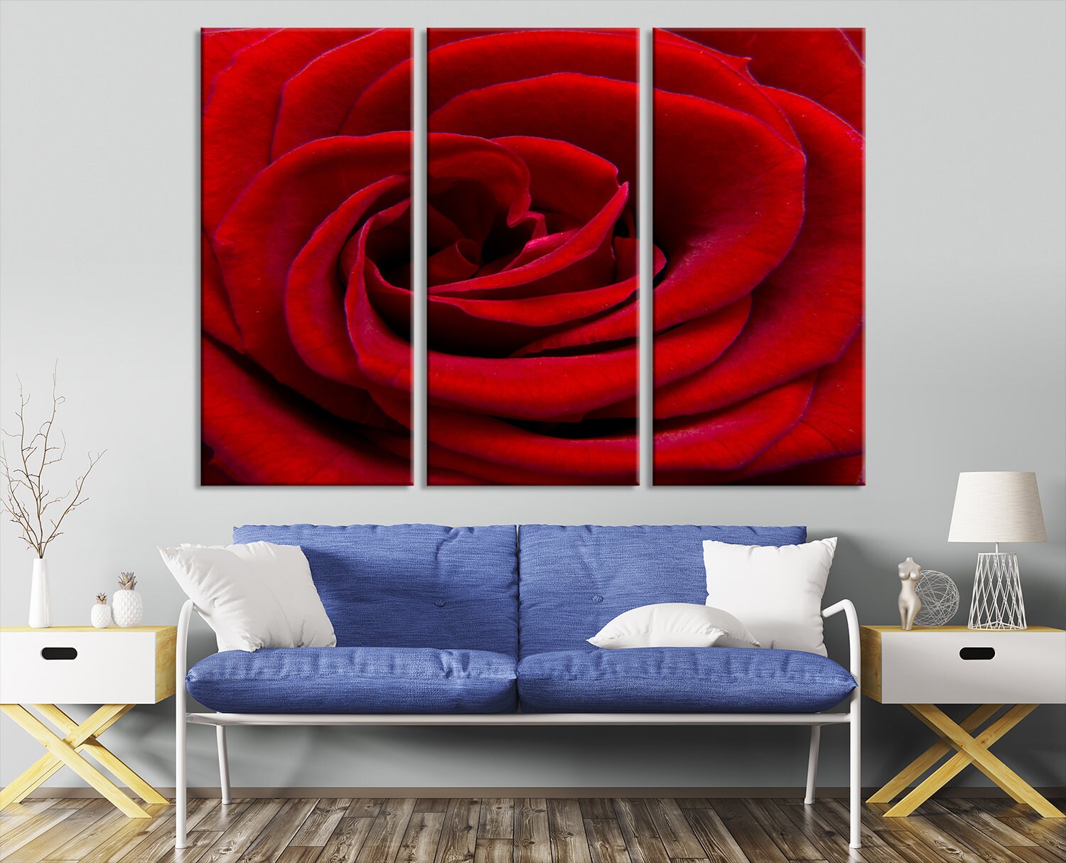 Large Red Rose Flower Wall Art Canvas Print Gallery Set Rose Etsy