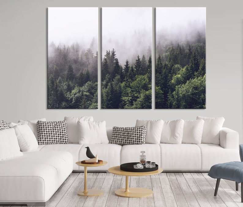 Foggy Forest Wall Art Canvas Print Large Woodland Trees Etsy