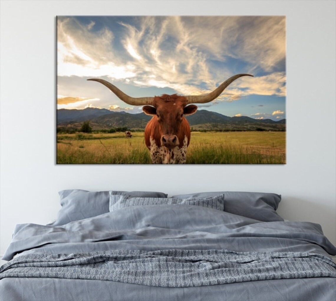 Texas Longhorn Wall Arttexas Longhorn Canvas Extra Large Wall Etsy