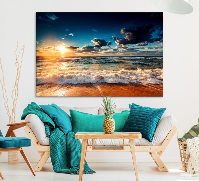 Sunset at the Beach Large Wall Art Canvas Print Ocean Large Etsy