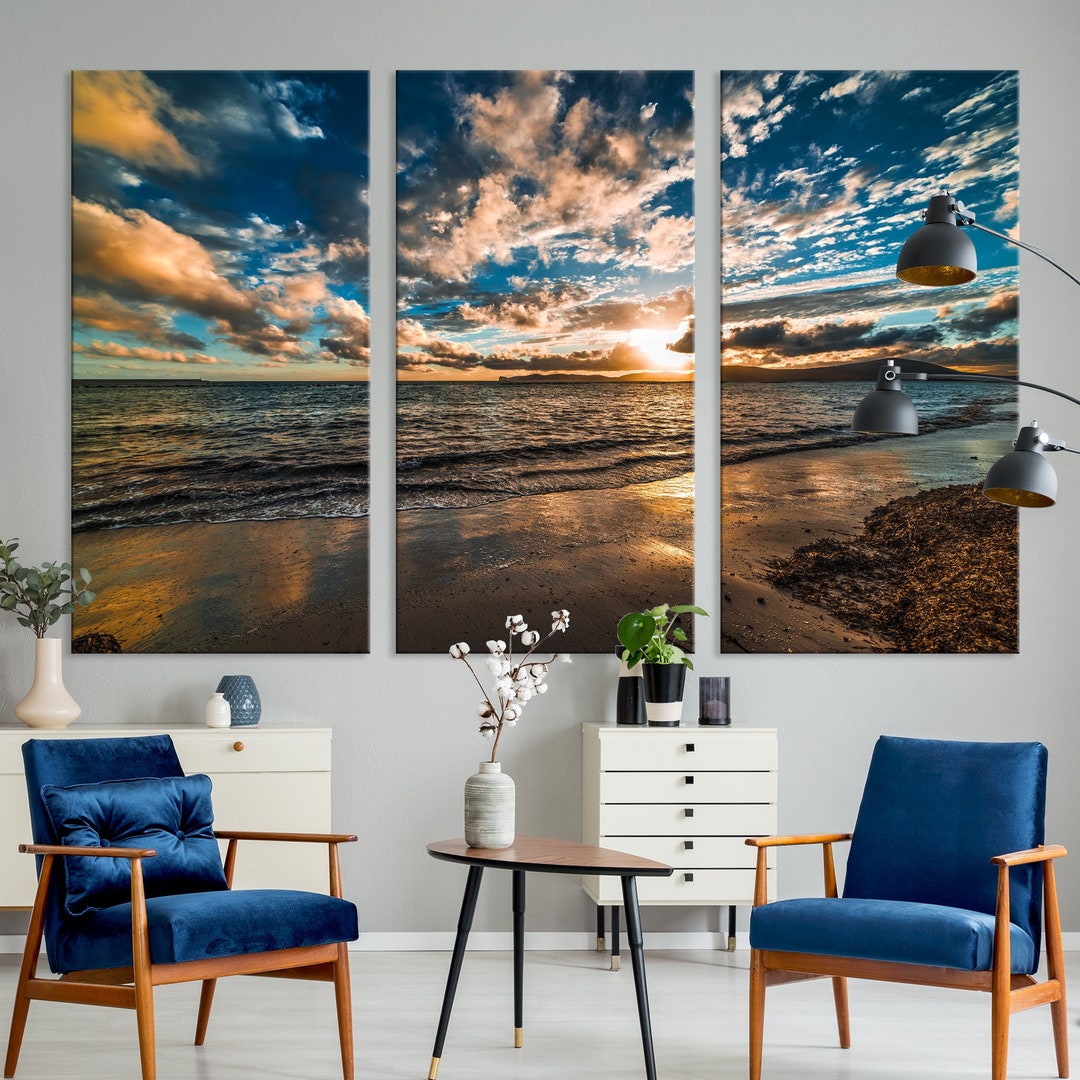 Sunset at the Beach Large Wall Art Canvas Print, Ocean Large Wall Art ...