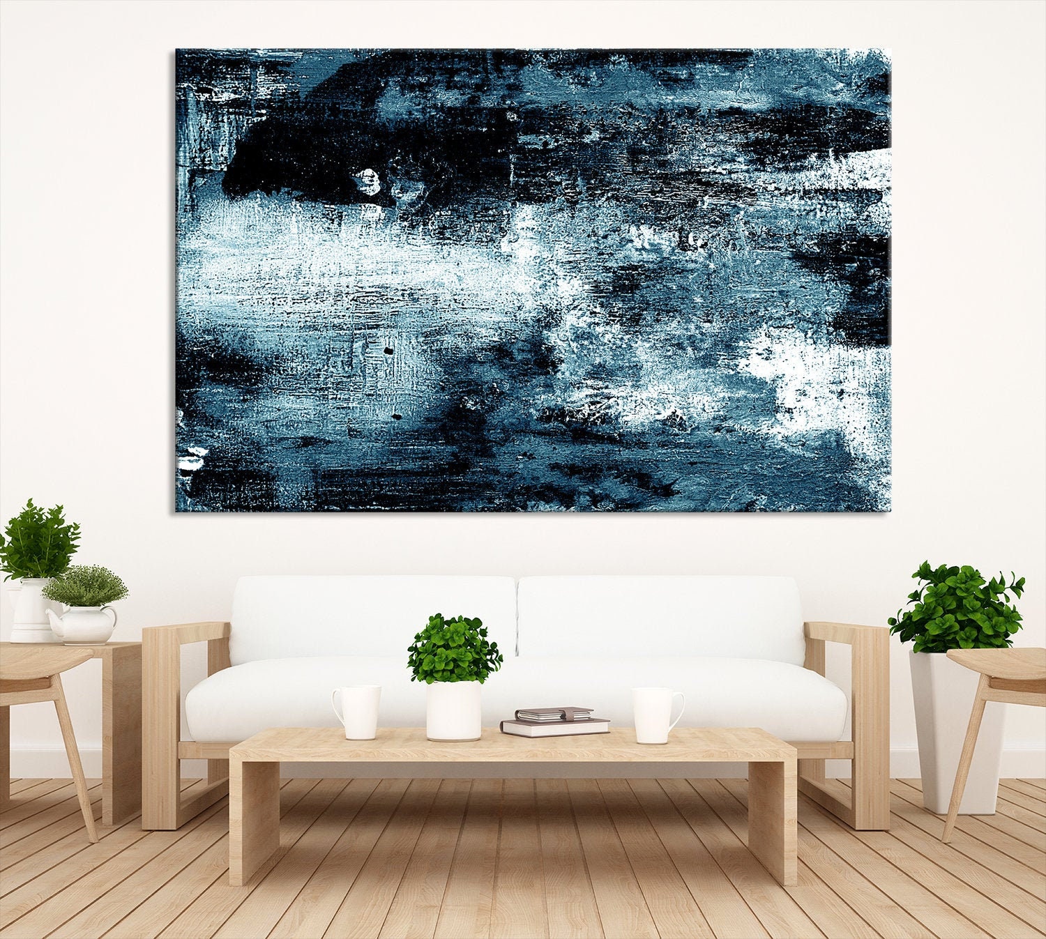 Large Abstract Wall Art Navy Blue Color Prints Set of 5 | Etsy