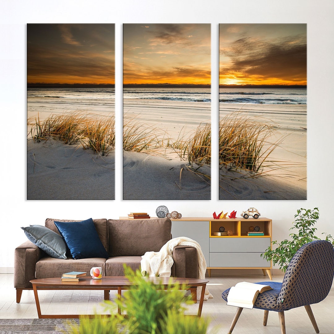 Sunset at the Beach Large Wall Art Canvas Print, Ocean Large Wall Art