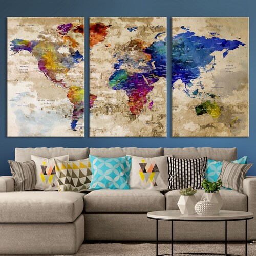 World Map Canvas Push Pin World Map Print Art shops World Map Travel Large World Map Print World Map Wall Art Watercolor World Map Art Print