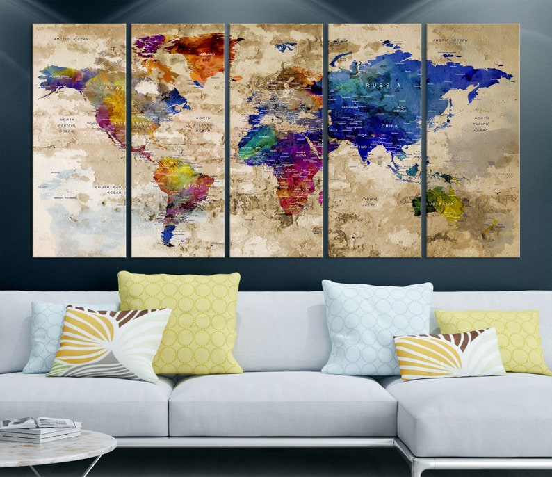World Map Canvas Push Pin World Map Print Art shops World Map Travel Large World Map Print World Map Wall Art Watercolor World Map Art Print