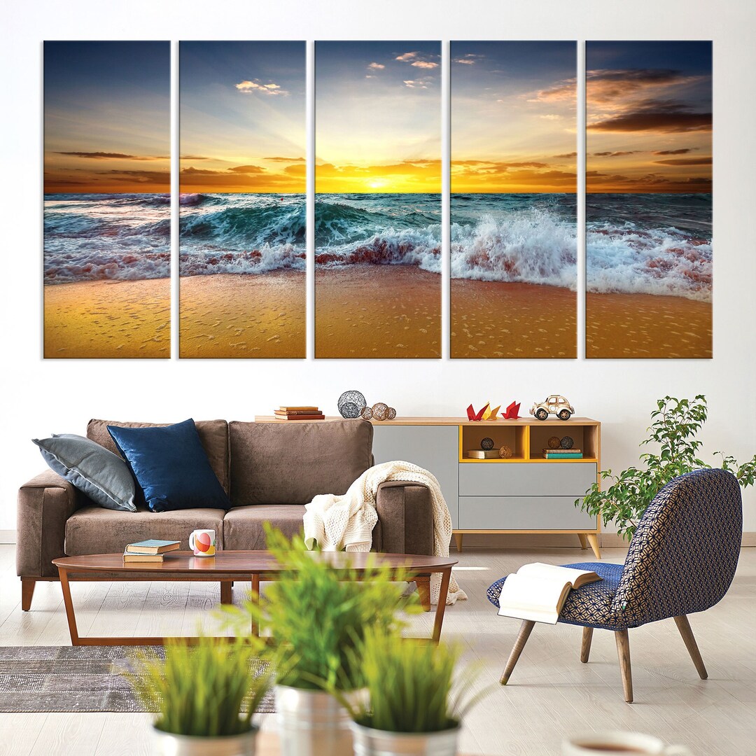 Sunset at the Beach Large Wall Art Canvas Print, Ocean Large Wall Art
