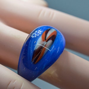 Blue and orange tone womens glass ring,size 8