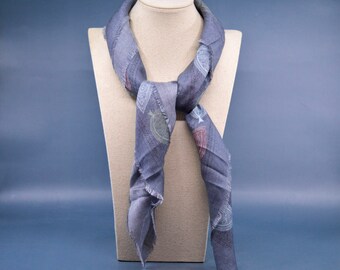Gray and red tone, womens vintage scarf