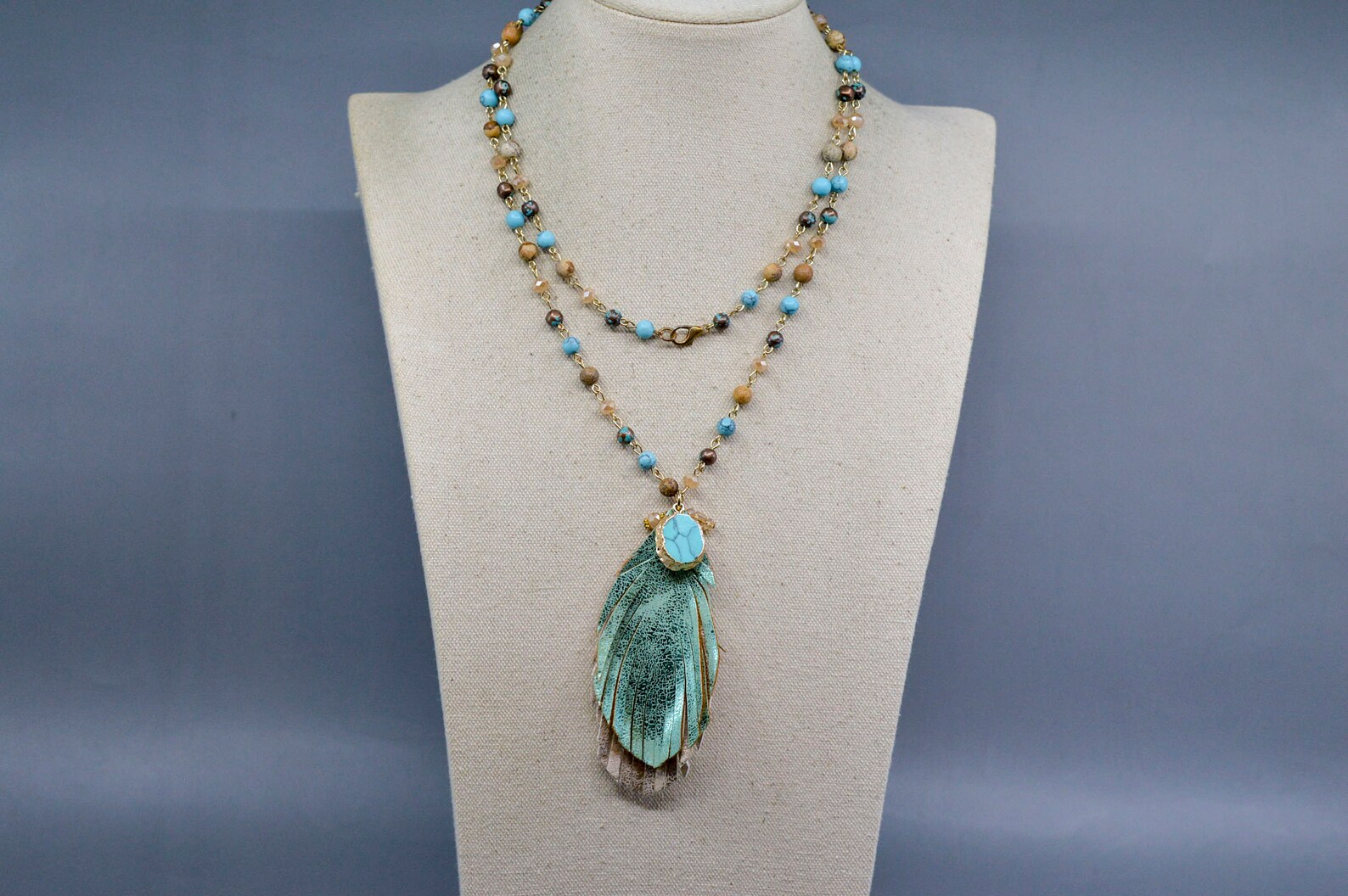 Northpointe Long-Drop Beaded Necklace - 41 inch - Turquoise, Blues & White - NEW424 main image 1