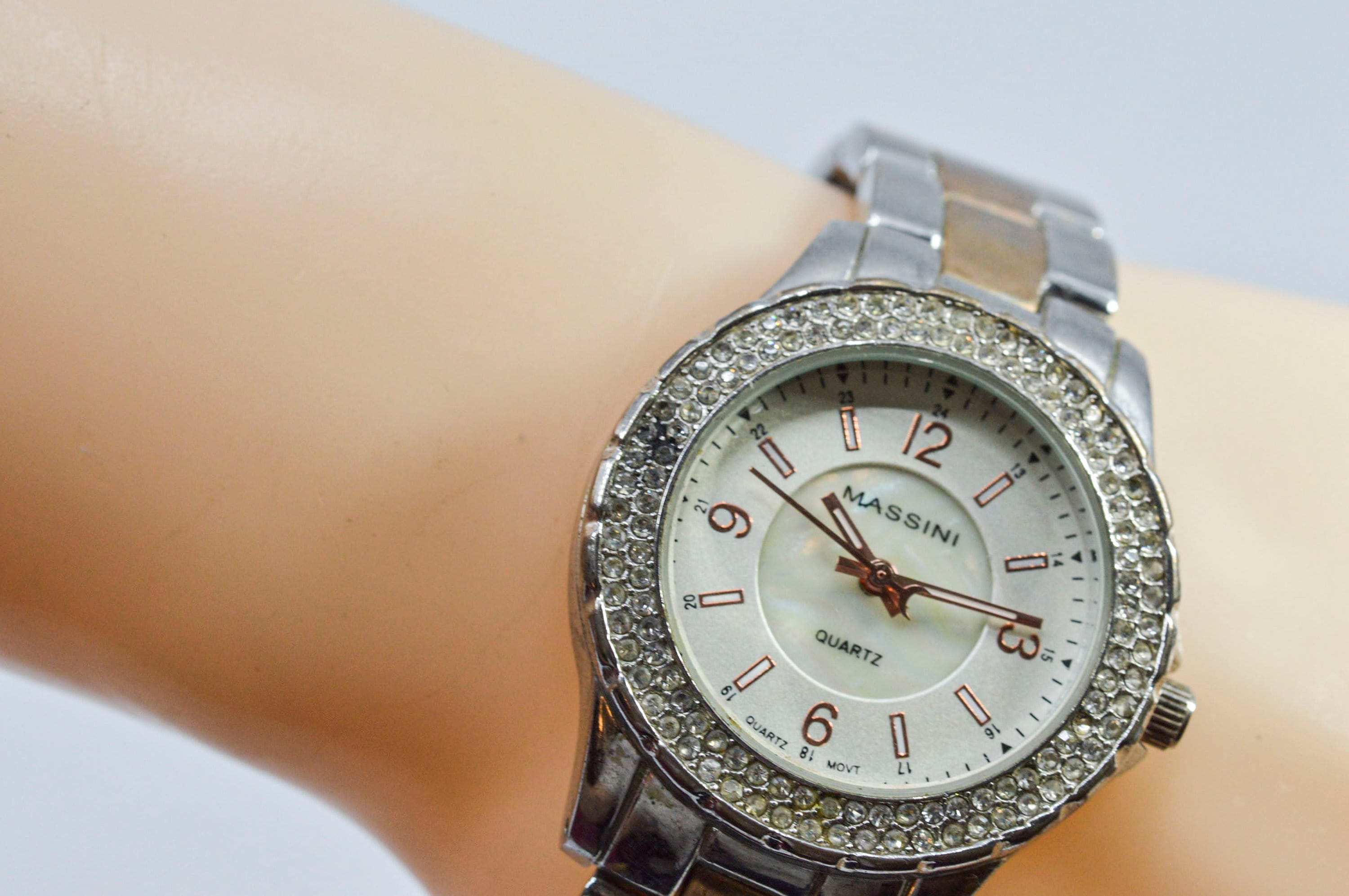 ?Gorgous Massini Crystal Silver Watch? Massini Two Tone With Mop Dial and Crystals Womens Wrist  main image 4