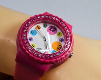 Pink tone with crystal and white dial childrens wrist watch