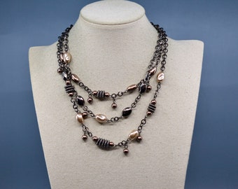 Silver and bronze tone, women's beaded necklace