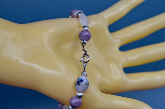 Purple and white tone, womens beaded bracelet - image 5